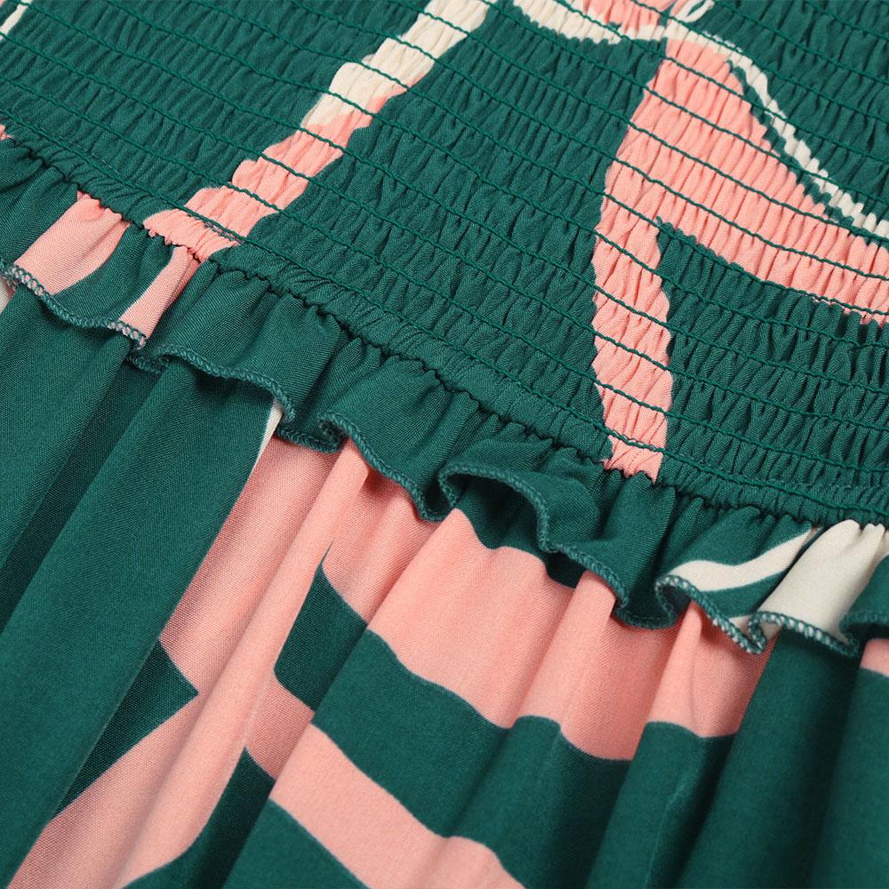 Otoño Invierno mujer manga larga estampado elegante cuello en V gasa A-Line hasta la rodilla vestido de cintura alta