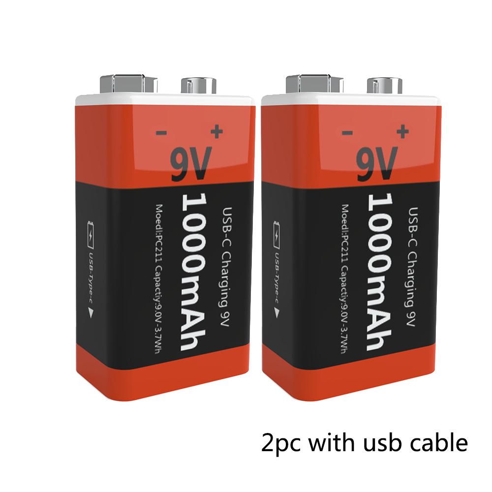 

Перезаряжаемая батарея 9 В, мультиметр, 1000 мАч, гитарный инструмент, 9 В, квадратная литий-ионная батарея 6F22, аккумуляторы с прямой зарядкой через USB 2pc with usb cable