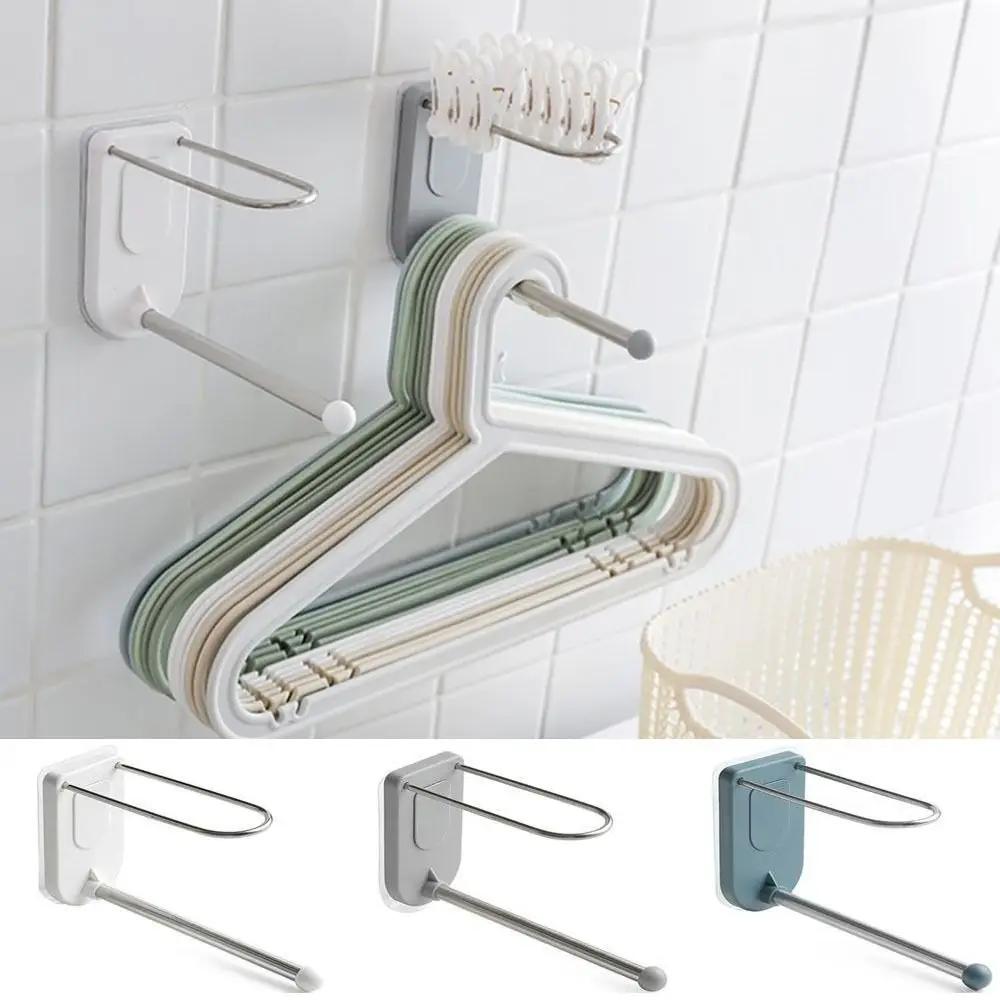 Wall Mounted Hanger Storage Rack Waterproof Punch-Free Hanger Organizer Moisture-proof ABS+Stainless Steel Clothespin Collector