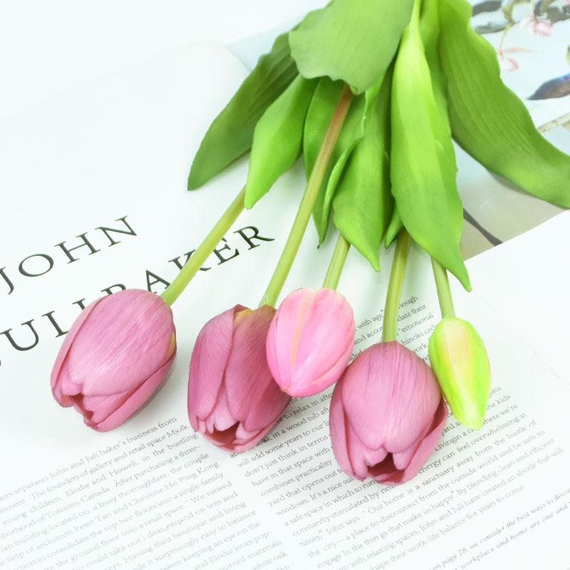 5Pcs/bunch Artificial Tulips Bouquet Real Touch Silicone Fake Flowers for Home Garden Living Room Decoration Wedding Party
