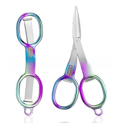Portable Folding Scissors Stainless Steel Polished Blade Fishing Line Cutter Rainbow Colored Multifunctional Scissors Outdoor