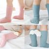 Baby Girls Knee High Bow Socks Toddler Autumn Winter Angel Wing Combed Cotton Spanish Style Plain Ribbed Non-slip Stockings