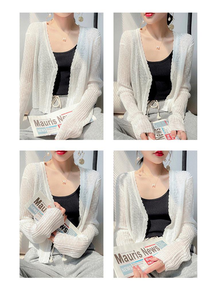 Cardigan d'été en soie glacée pour femme avec robe camisole - Châle couvrant - Veste en tricot fine et protectrice contre le soleil