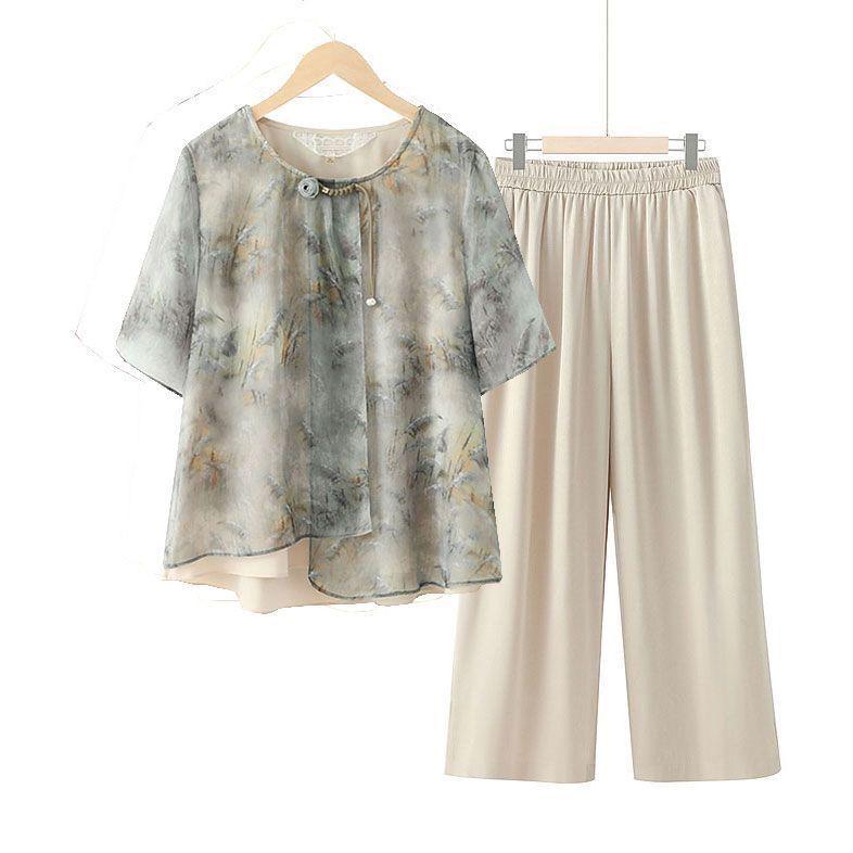 

2026 Fashionable Summer Two-Piece Set for Moms - Loose Short-Sleeve, Age-Defying, Slimming, and Stylish. 2XL