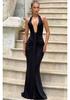 2025 European-American Style Sexy Backless Deep V Halter Evening Gown with Pleats