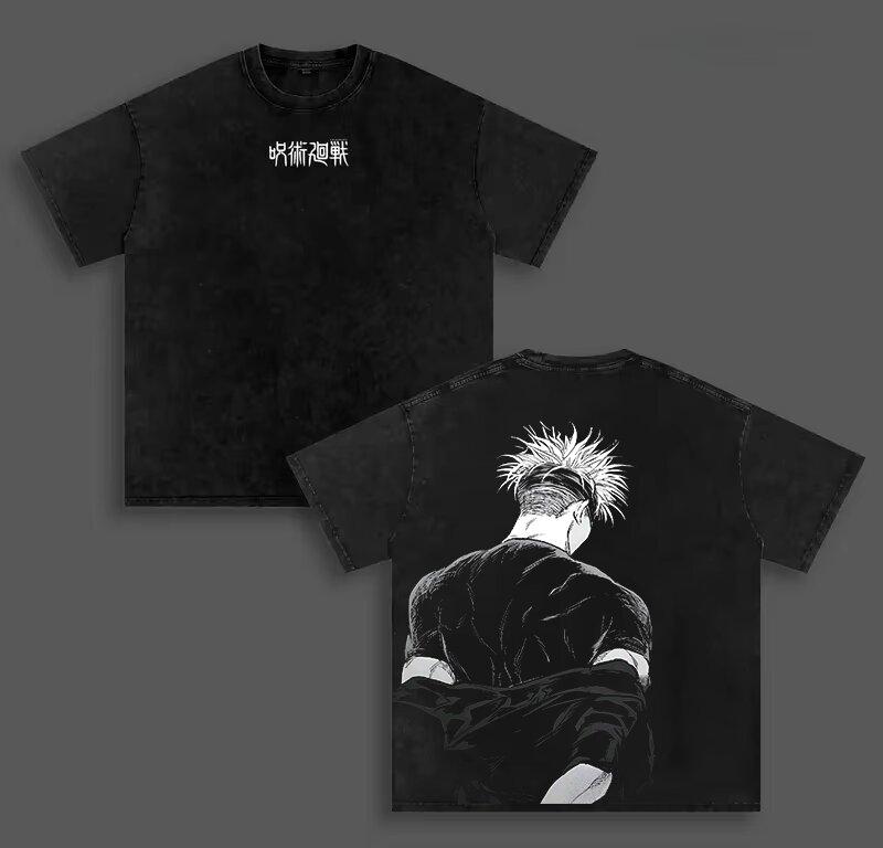Gojo Satoru Jujutsu Kaisen T-shirt Vintage Gothic Y2k Washed Tee Shirt Men's Summer High Quality Pure Cotton Clothing Tops