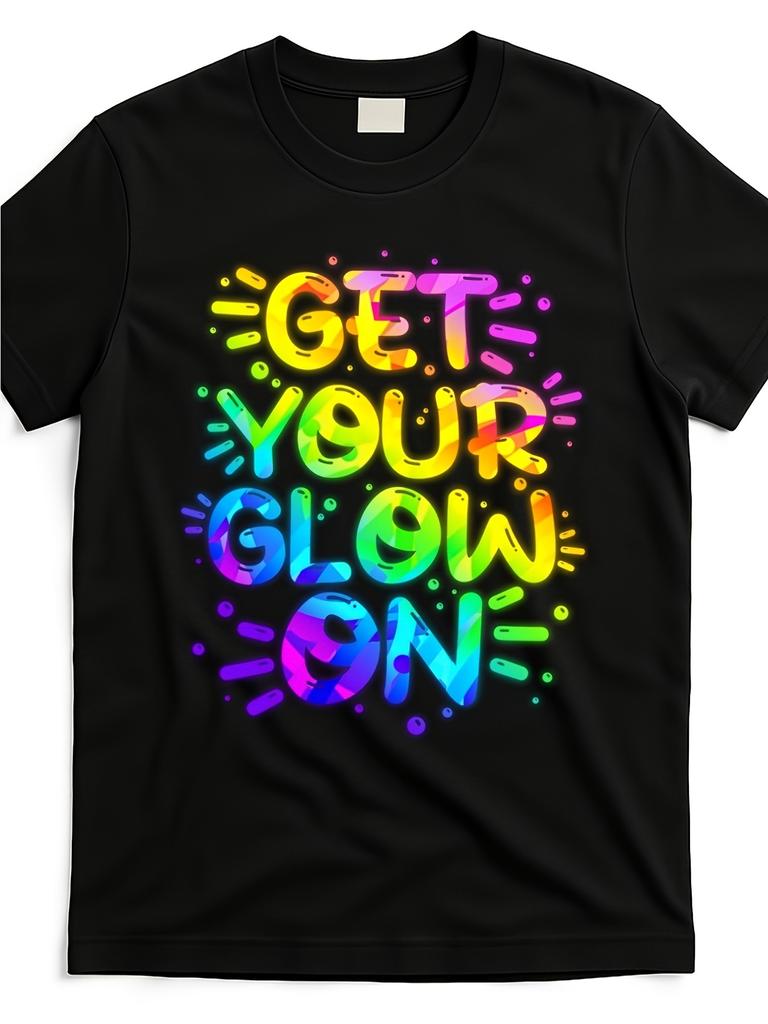 GlowintheDark TShirt for & Reactive Neon Glow Party Outfit Soft Breathable Black Crew Neck with Multicolor Glow Under Machine Washable AllSeason Comfo