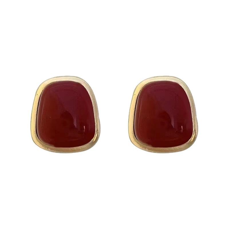 Estilo Retro Geométrico Ankara Cuadrado Rojo Gota de Aceite Hebilla de Oreja Pendientes de Diseño Simple y de Moda Pendientes de Alto Temperamento
