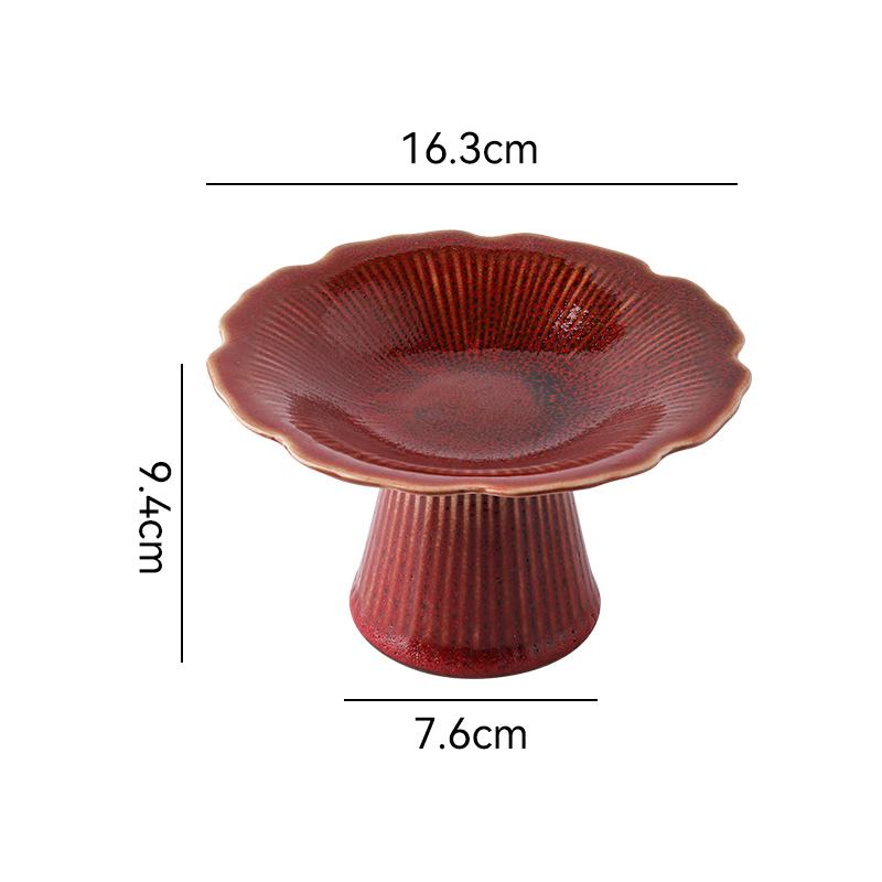 6 Inches Chinese Vintage Ceramic Goblet Creative Flower Shape Fruit Dessert Salad Nut Candy Storage Plate Home Kitchen Tableware