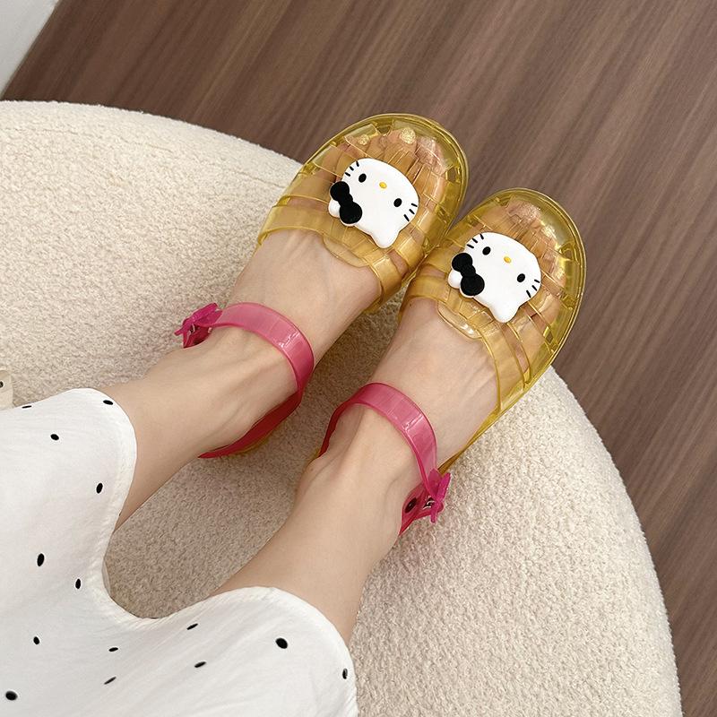 2025 summer new Hello Kitty transparent jelly with sandals thick sole heightening versatile bag head empty sandals