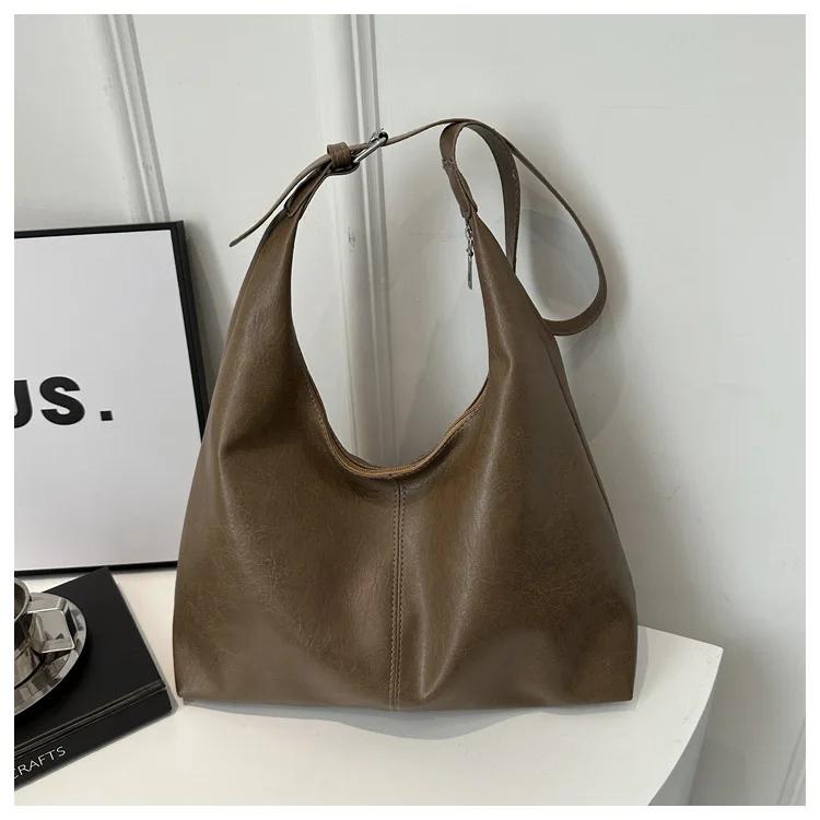Fashion Korean Version Large Capacity Single Cross-body Bag Women's Handbag Simple Casual Commuting PU Leather Shoulder Tote Bag