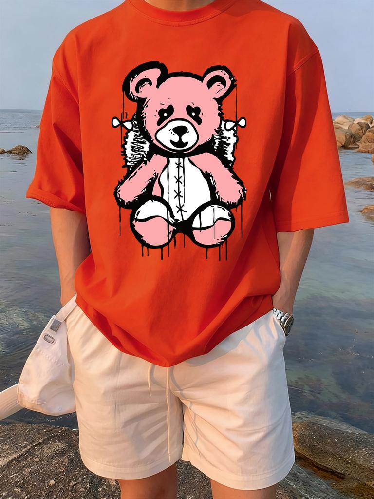 Cartoon Bear Preparing To Rest Prints TShirts Womens Summer Cotton Tops ONeck Comfortable Loose Short Sleeve Casual Clothes