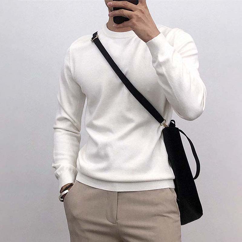 

5 цветов, белый свитер с круглым вырезом, мужской свитер на осень и зиму 2021, новый толстый теплый тонкий пуловер, вязаный свитер, одежда M