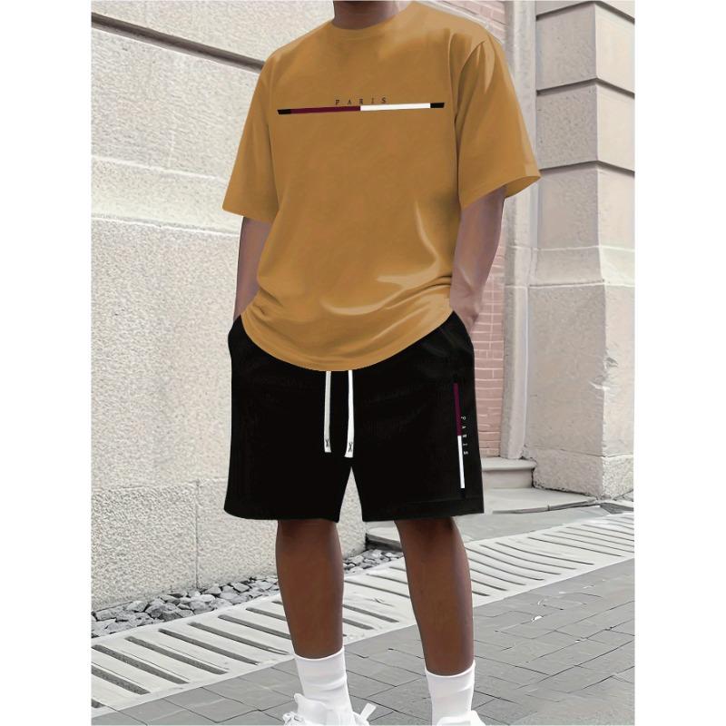 Stylish New Men's Athletic Shorts Short-Sleeve Set Casual Crew Neck Short-Sleeve Street-Style Cool Breathable Two-Piece Set