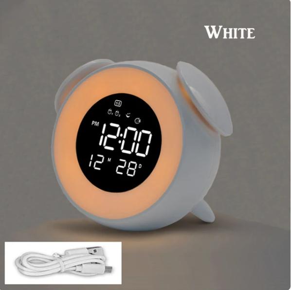 

Прикроватный светильник с восходом и закатом, цифровой светодиодный музыкальный будильник, настольные часы-календарь для спальни, настольное зарядное устройство для телефона, подарок
