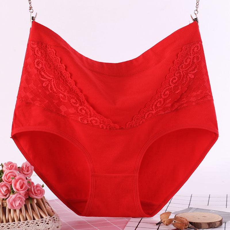 Plus Size Women's Year of Life Cotton High Waisted Lace Red Triangle Panties