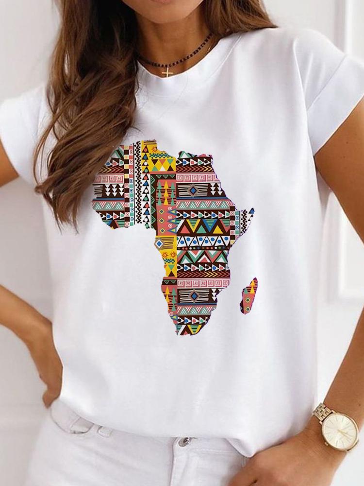 New Unisex's African-Style Casual Short-Sleeve T-Shirt, Loose-Fit Round-Neck Summer White T-Shirt, Printed Unisex's T-Shirt