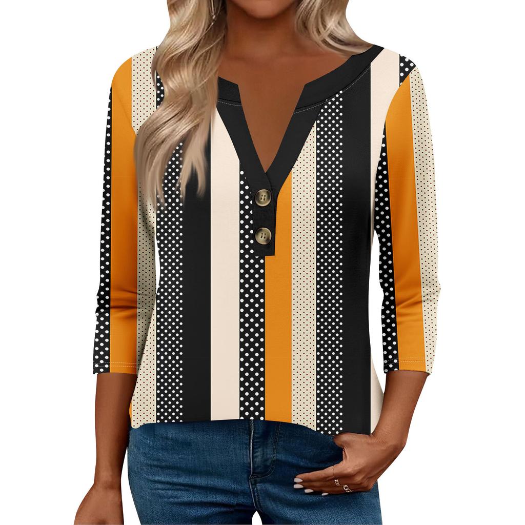 3/4 Sleeve Womens Tops For Women Henely Tops Button V Neck  Loose Fit Dressy Womens Summer Tops