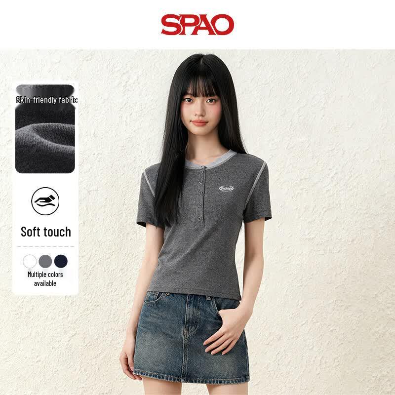 Женская вязаная футболка SPAO с воротником-стойкой, приталенная S