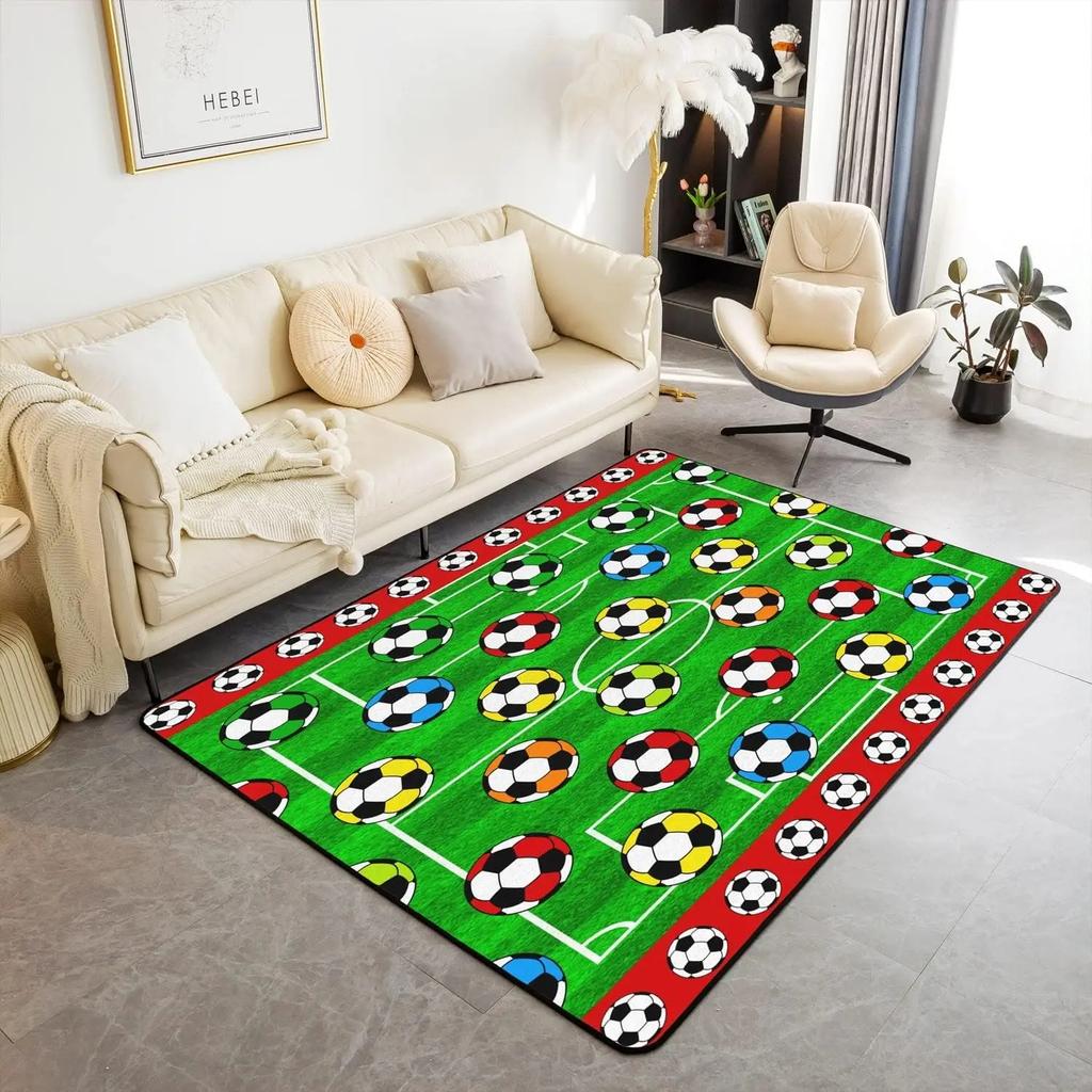 Dywan z motywem piłki nożnej, dywan sportowy, wzór piłki nożnej, mata podłogowa dla dzieci, chłopców i dziewcząt, pokój zabaw, salon, sypialnia