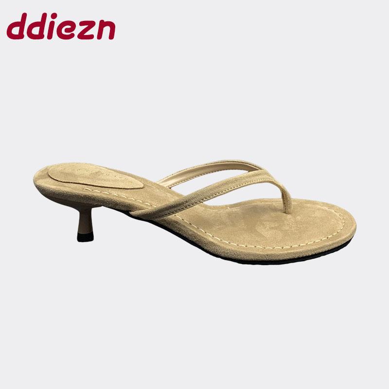 Fashion Spring Summer Thin Heels Female Flip flops Sandals Shoes For Women Fashion Round Toe Ladies Heeled Sandals Slides Shoes Pumps