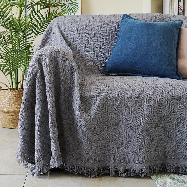 Вязаный чехол для дивана, одеяло, коврик для пикника, пледы с кисточками, однотонное полотенце для дивана, мебель для гостиной, декор, гобелен серый