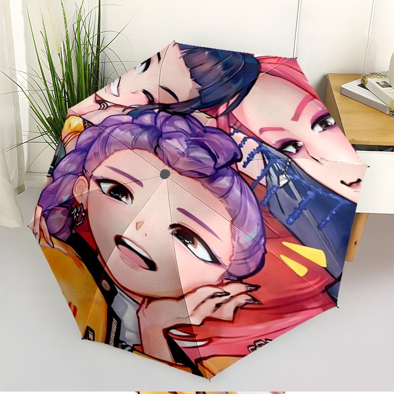 KPop Demon Hunters Print Automatic Open Close Umbrella, Portable Foldable Umbrella, for Outdoor Commute Camping Trip, Ideal Birthday Gift