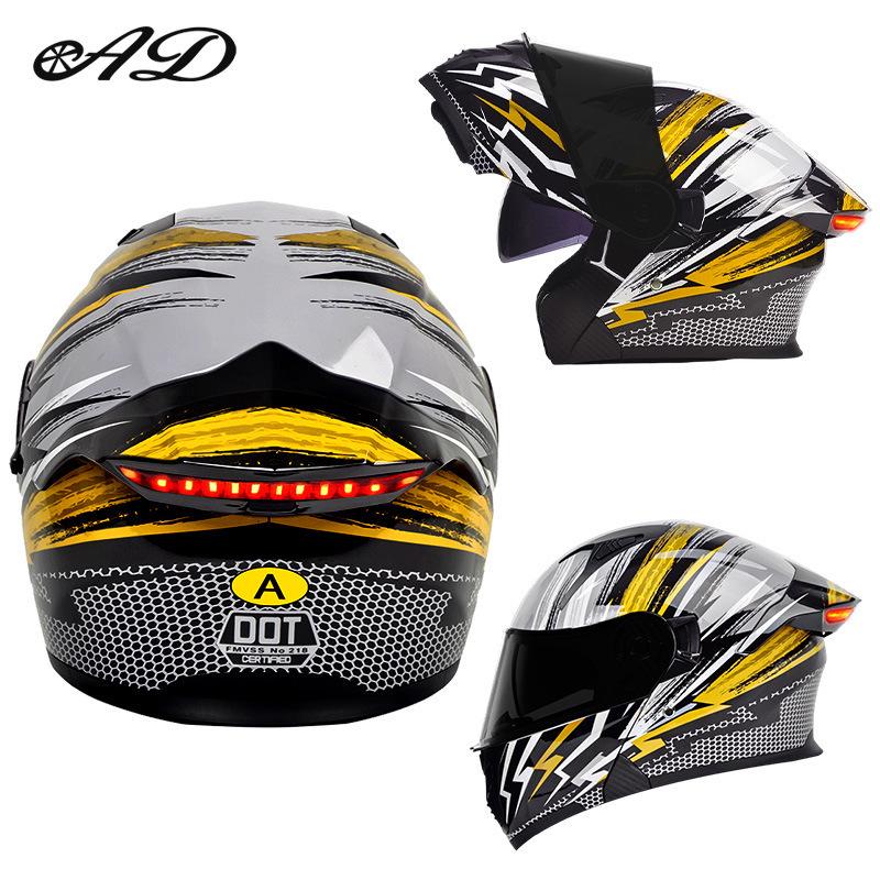 Unisex Full Face Flip-Up Motorcycle Helmet with LED Taillight, All-Season, 3C/DOT Certified