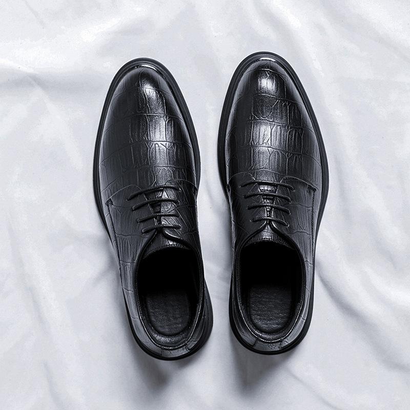 

Повседневные кожаные туфли, мужские деловые туфли, высококачественный кожаный костюм, свадебные туфли для жениха в британском стиле 1993-R 38 чёрный