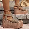 Zapatos de Mujer Zapatos de Suela Gruesa Sandalias de Cuña 2024 Verano Nuevo Más Vendido Altura Interior Zapatos Romanos de Mujer de Suela Gruesa