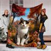 1pc Autumn Forest Cat Print Outdoor Soft Polyester Flannel Throw Blanket Versatile for All Seasons , Soft , Cozy , Warm All Season Quilted Throw ,