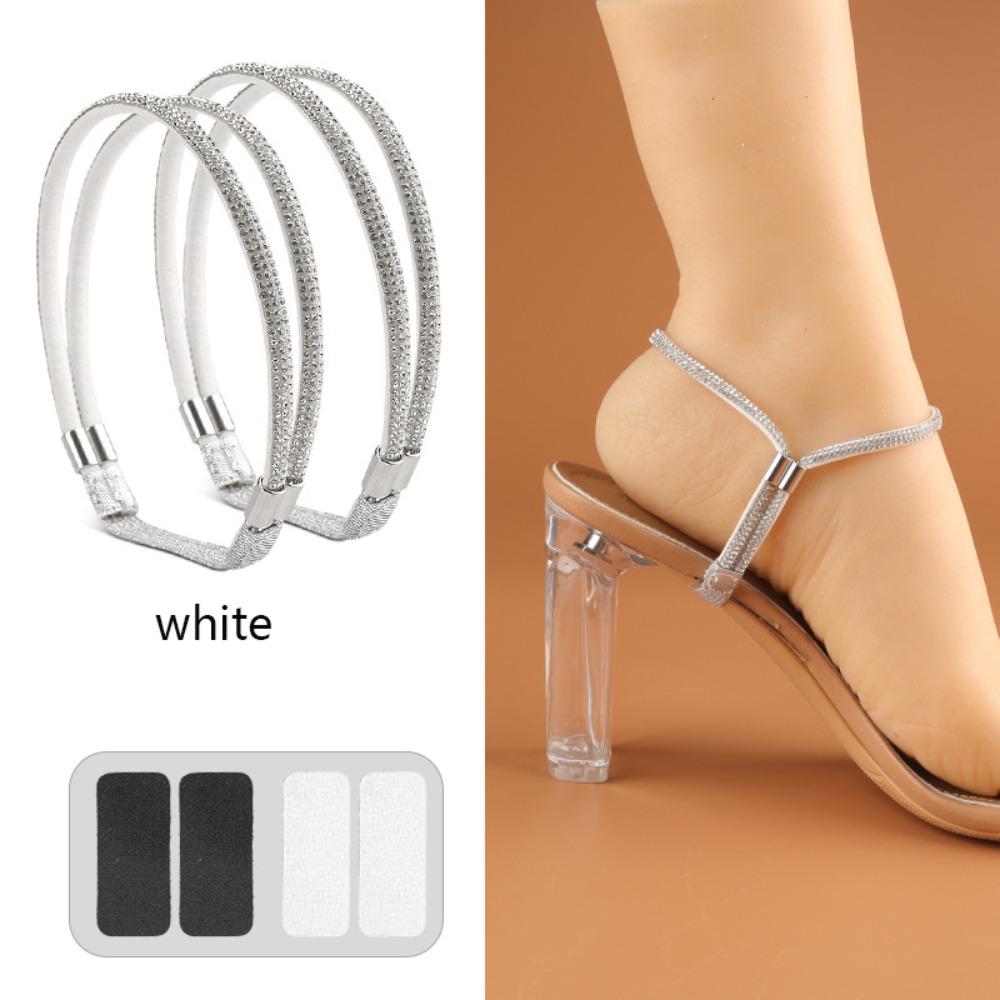 1 Pair Rhinestone High Heels Shoes Band Anti-loose Elastic Fixed Women Diamond Shoelaces Ankle Holding No Tie Straps Band