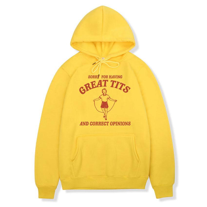 Извините за большие сиськи Смешной феминизм Мем Толстовка с капюшоном Унисекс Женская ретро с длинным рукавом Модная толстовка Harajuku Большие толстовки с капюшоном XXXL жёлтый 2980₽