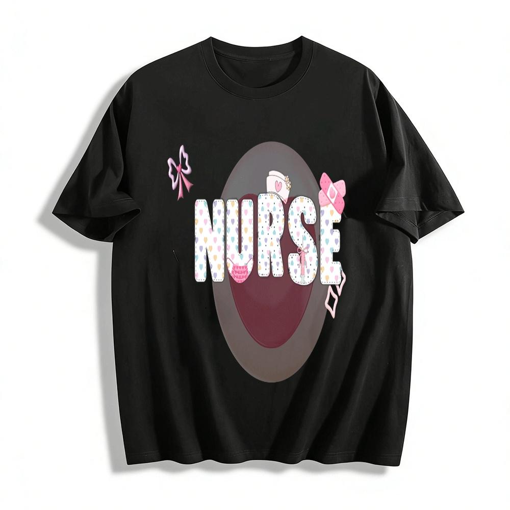 Cute Heart Print Nurse Themed Casual Top For Women Pure cotton T-shirt XXS