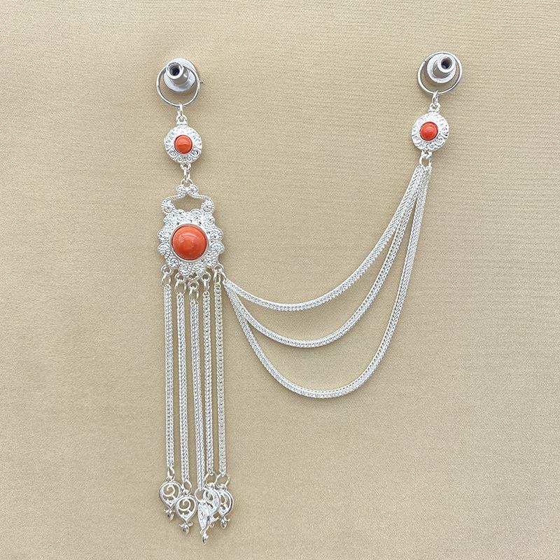 

Double Hanging Chest Hanging Ethnic Turquoise Chest Hanging Alloy Imitation Silver Mongolian Elements Mongolian Robe Featured Accessories