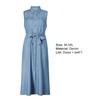 Turn-Down Collar Sleeveless Women Dress Belt Solid Color Single Breasted Denim Midi Dress Ladies Clothing