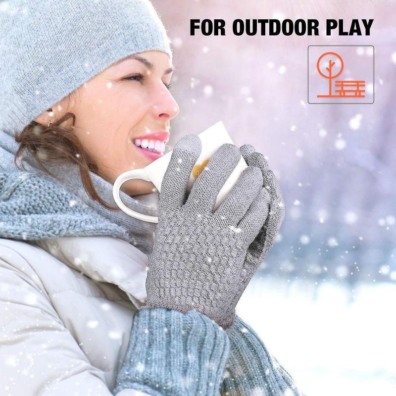 2 Pairs Women's Winter Touchscreen Gloves Warm Fleece Lined Knit Gloves Elastic Cuff Winter Texting Gloves