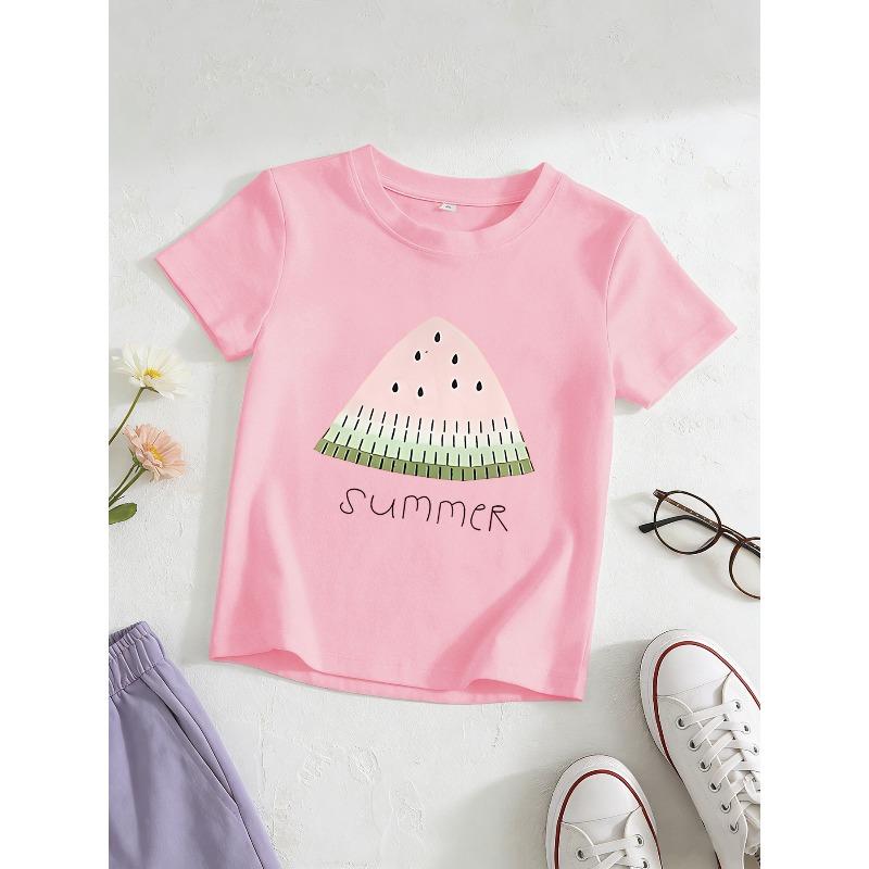European sizes Girls' Short-Sleeve T-Shirt for Older Kids, Breathable And Skin-Friendly, Featuring a Round Neck.
