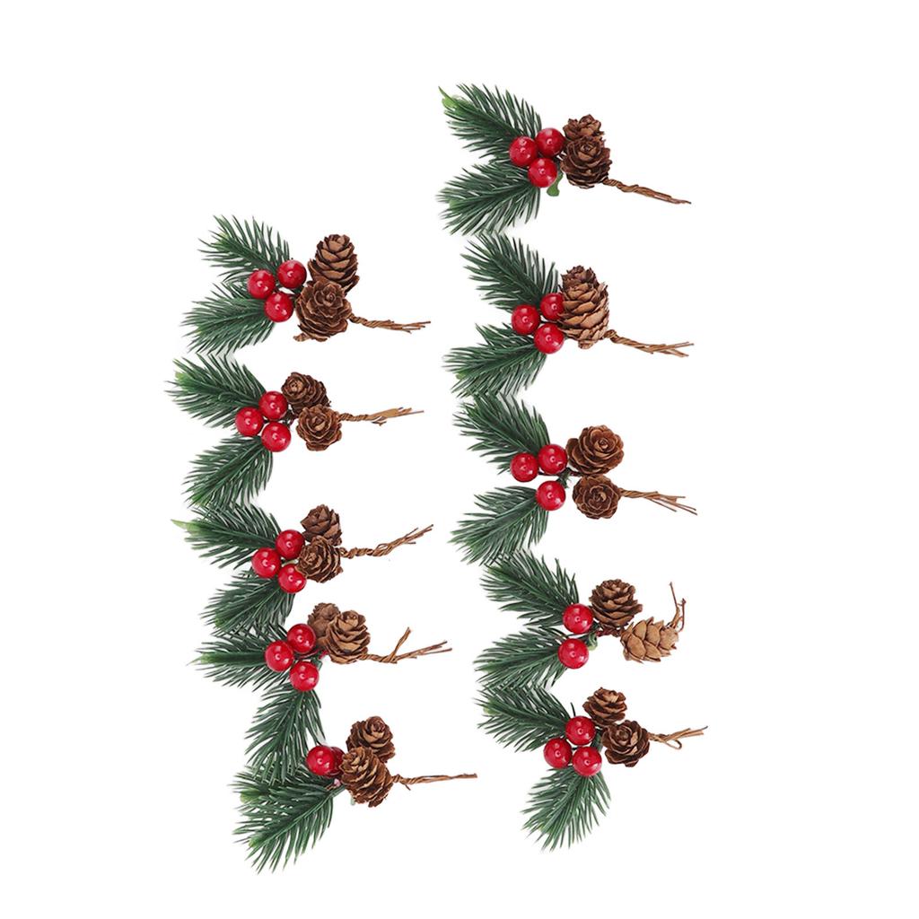 10Pcs Christmas Picks Pinecone Red Berry Pin Needle Artificial Delicate Christmas Decorations