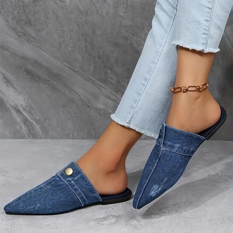 Fashion Women Anti-slip Designer Pointed Toe Shoes Summer Flats Fashion Closed Toe Casual Outdoor Slippers Zapatos De Mujer Slides Women