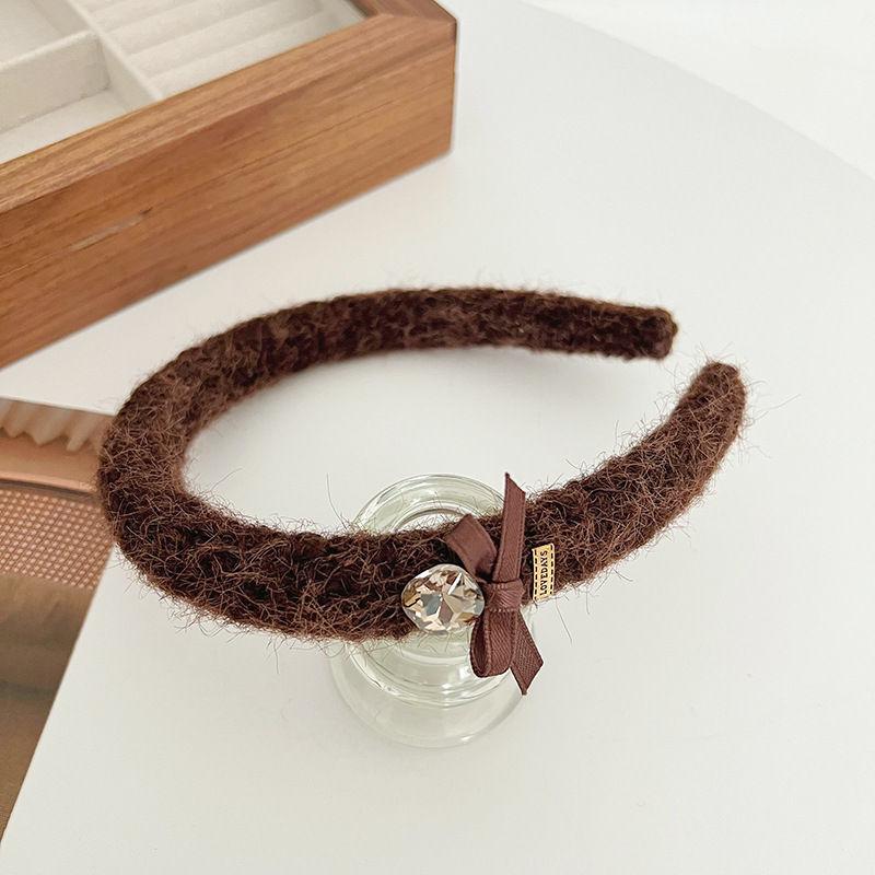 Rhinestone Metal Letter Headband Wool Headdress Vintage Bow Hair Accessories