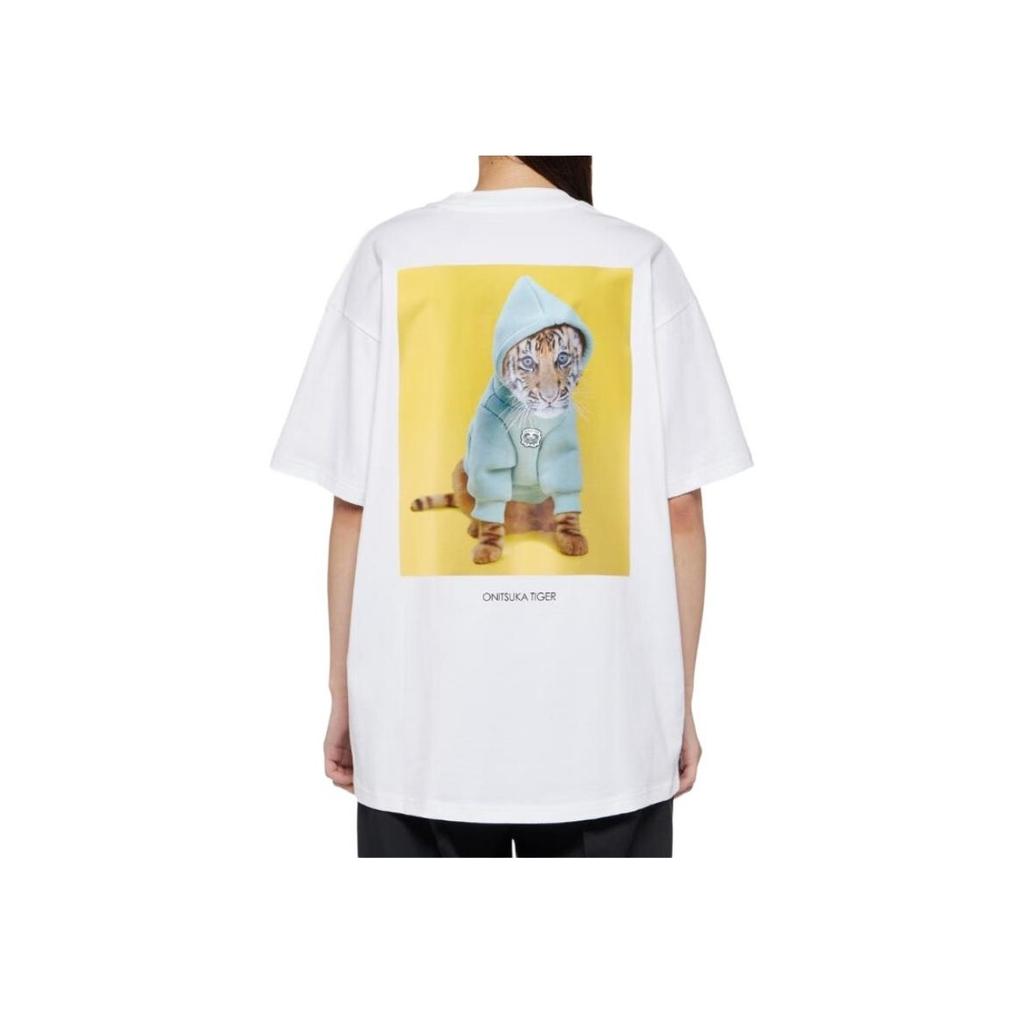 Onitsuka Tiger Animal Pattern Breathable Round Neck Pullover Short Sleeve T-Shirt Unisex Tops White 2183B310-100