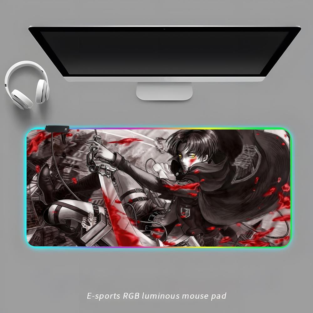 

Levi Ackerman Mouse Pad RGB Gaming Mouse Pad Desk Mat HD Gamer Large LED Light XXL MousePads RGB600x300x3mm
