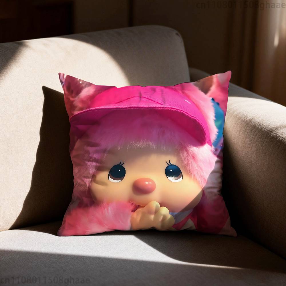 Cute Mmonchhichiss  Pillow Case Square DoubleSided Printing Short Plush Sofa Cushion Cover Bedroom Bedside Pillow