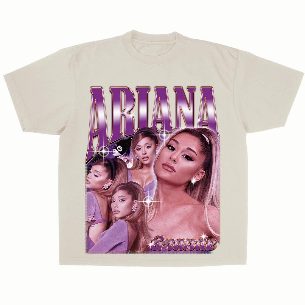T-shirt Ritratto Ariana Grande Unisex Cotone Vintage Cantante Pop Oversize Casual Streetwear Maglietta Manica Corta per Fan