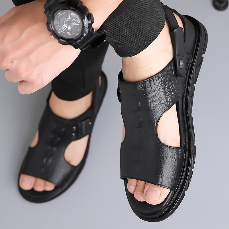 Fashion Handmade summer sandals Classic retro men's style Casual Business Daily Office or Outdoor Black and white shoes Breathable