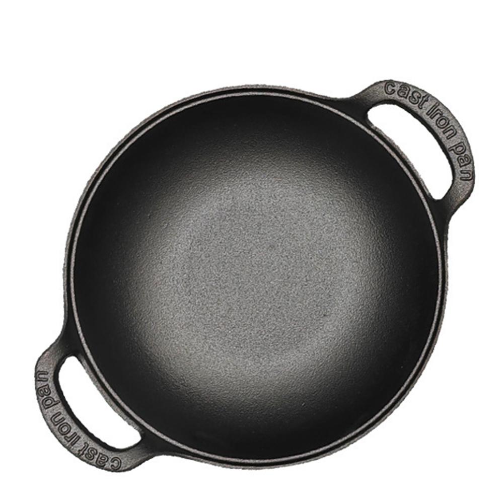 Cast Iron Pot with Lid & Dual Handle Uncoated Skillet Multi-Function Flat Bottom Stir Fry Pan for Gas Induction Cooker