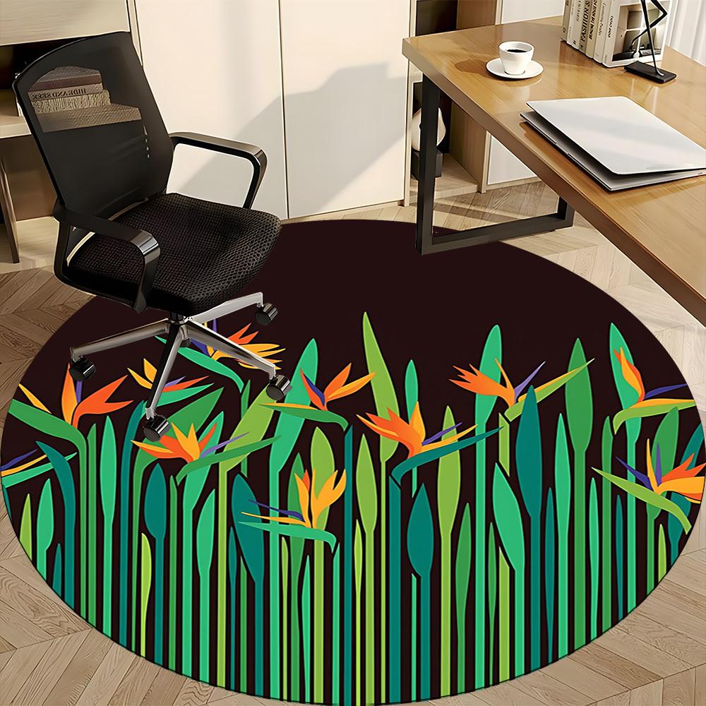 1pc Birds of Paradise Flowers Office Round Area Rug, Indoor Mat Suitable For Office, Under Office Chairs Bedroom Living Room Home Decor, Room Deco
