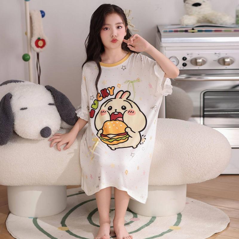 Girls Modals Sleep Dress Thin Nightgown Kids 3-8 Years Cartoon Princess Style Soft Comfortable Home Wear