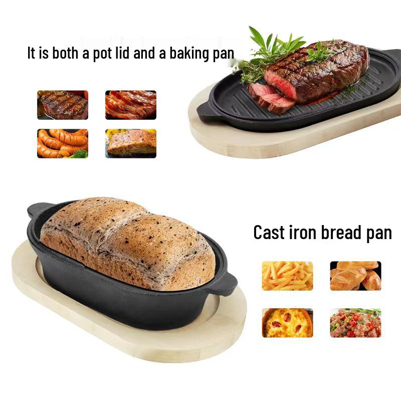 Oval Cast Iron Bread Baking and Stewing Pot - Multi-Functional, Dual-Use for Frying and Baking, Household Thickened Design.